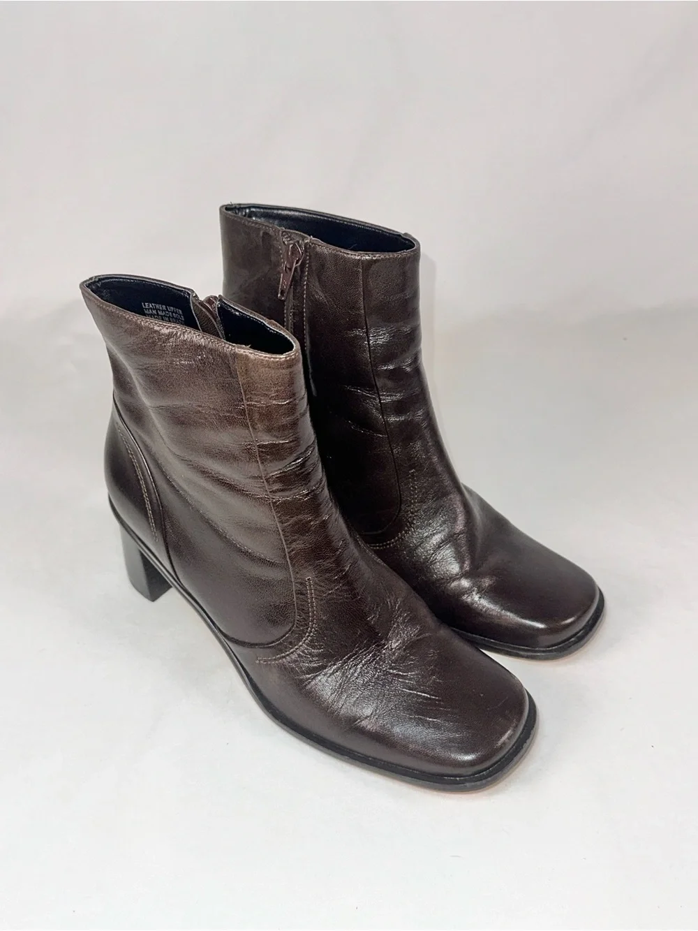Etienne Aigner Swatter Truffle Brown Leather Ankle Boots Size 7.5 Square Toe